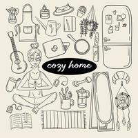 Cute set of cozy home doodles stickers vector