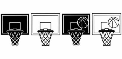 conjunto de iconos de pelota y aro de baloncesto aislado sobre fondo blanco vector