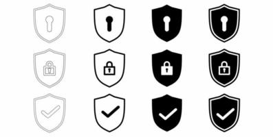 Shield security icon set isolated on white background vector
