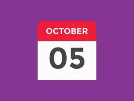 october 5 calendar reminder. 5th october daily calendar icon template. Calendar 5th october icon Design template. Vector illustration