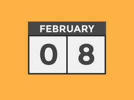 february 8 calendar reminder. 8th february daily calendar icon template. Calendar 8th february icon Design template. Vector illustration