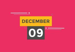Recordatorio del calendario del 9 de diciembre. Plantilla de icono de calendario diario del 9 de diciembre. plantilla de diseño de icono de calendario 9 de diciembre. ilustración vectorial vector