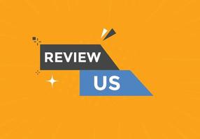 Review us Start now button. Review us User rating social banner promotion. Review Us text social media template vector