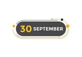 Recordatorio del calendario del 30 de septiembre. Plantilla de icono de calendario diario del 30 de septiembre. plantilla de diseño de icono de calendario 30 de septiembre. ilustración vectorial vector