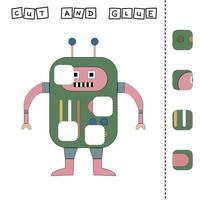 diseño vectorial de la hoja de trabajo, la tarea es cortar y pegar una pieza en el robot. juego de lógica para niños. vector