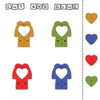 worksheet vector design, the task is to cut and glue a piece on   colorful  raincoats.  Logic game for children.