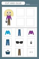 Cut out the pictures of the clothes and glue the ones that match the pattern. Fun game for kids and kids vector