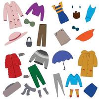 Children's seasonal clothes for girl. Clothing season winter and spring, summer, autumn vector