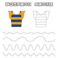 Trace line worksheet with fishes for kids, practicing fine motor skills.  Educational game for preschool children. vector