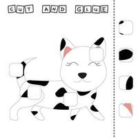 Paper game for the development of preschoolers. Cut out parts of the image and glue on the dog. A fun game for kids vector