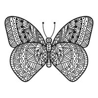 imagen vectorial en blanco y negro de una mariposa sobre fondo blanco. mariposa dibujada a mano estilo zentangle para diseño de camiseta o tatuaje. vector