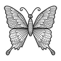 imagen vectorial en blanco y negro de una mariposa sobre fondo blanco. mariposa dibujada a mano estilo zentangle para diseño de camiseta o tatuaje. vector