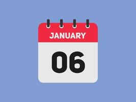 january 6 calendar reminder. 6th january daily calendar icon template. Calendar 6th january icon Design template. Vector illustration