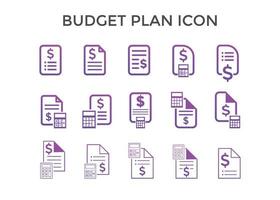 conjunto de iconos de plan de presupuesto ilustración vectorial. símbolo del plan presupuestario para seo, sitio web y aplicaciones móviles vector