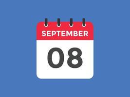 september 8 calendar reminder. 8th september daily calendar icon template. Calendar 8th september icon Design template. Vector illustration