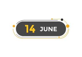 june 14 calendar reminder. 14th june daily calendar icon template. Calendar 14th june icon Design template. Vector illustration