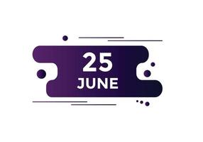 june 25 calendar reminder. 25th june daily calendar icon template. Calendar 25th june icon Design template. Vector illustration