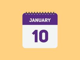Recordatorio del calendario del 10 de enero. Plantilla de icono de calendario diario del 10 de enero. plantilla de diseño de icono de calendario 10 de enero. ilustración vectorial vector