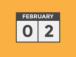 february 2 calendar reminder. 2nd february daily calendar icon template. Calendar 2nd february icon Design template. Vector illustration