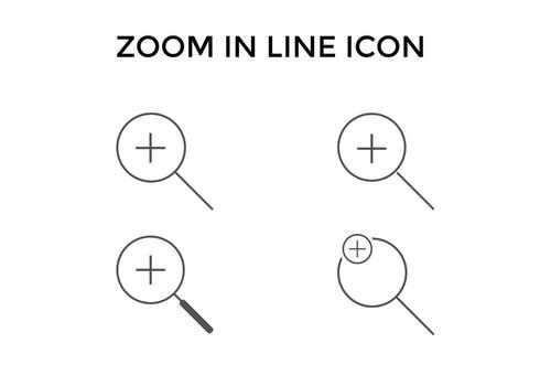 Set of zoom in icons. Magnifying glass zoom in plus sign. Used for SEO or websites. vector