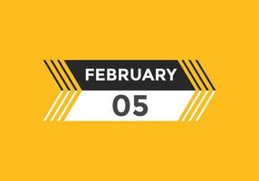 february 5 calendar reminder. 5th february daily calendar icon template. Calendar 5th february icon Design template. Vector illustration