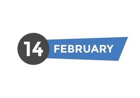 Recordatorio del calendario del 14 de febrero. Plantilla de icono de calendario diario del 14 de febrero. plantilla de diseño de icono de calendario 14 de febrero. ilustración vectorial vector
