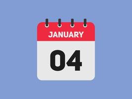 january 4 calendar reminder. 4th january daily calendar icon template. Calendar 4th january icon Design template. Vector illustration