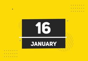 january 16 calendar reminder. 16th january daily calendar icon template. Calendar 16th january icon Design template. Vector illustration