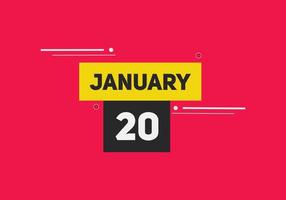 january 20 calendar reminder. 20th january daily calendar icon template. Calendar 20th january icon Design template. Vector illustration