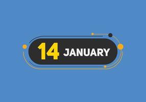 january 14 calendar reminder. 14th january daily calendar icon template. Calendar 14th january icon Design template. Vector illustration