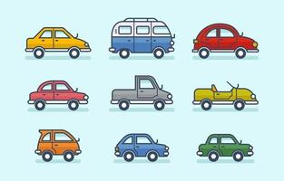 Set of Outline Car Icon Side View vector