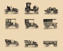 Vector illustration of set of vintage cars