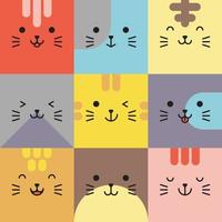 Set of various avatars of cat facial expressions. Adorable cute baby animal head vector illustration. Simple design of happy smiling animal cartoon face emoticon. Graphics and colorful backgrounds.