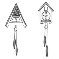 vector doodle illustration. a set of wall clocks with a cuckoo.