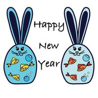 The symbol of the new year 2023, a water rabbit in the form of an aquarium with fish. vector