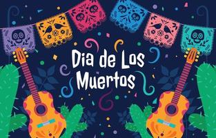 Colorful Dia De Los Muertos with Papel Picado vector