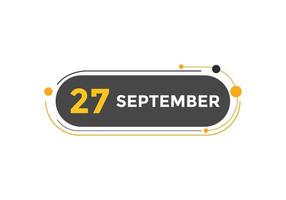 september 27 calendar reminder. 27th september daily calendar icon template. Calendar 27th september icon Design template. Vector illustration