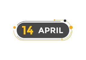 april 14 calendar reminder. 14th april daily calendar icon template. Calendar 14th april icon Design template. Vector illustration