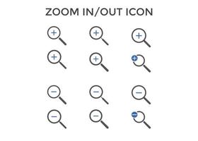 Set of zoom in out icons. Magnifying glass zoom in plus sign. Used for SEO or websites. vector