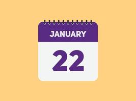 january 22 calendar reminder. 22th january daily calendar icon template. Calendar 22th january icon Design template. Vector illustration