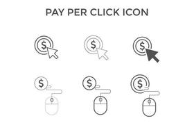 conjunto de iconos de pago por clic. concepto de seo, cobro de pagos y diseño web. icono de ppc vector