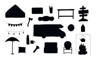 Set of vector hand drawn flat silhouette illustrations