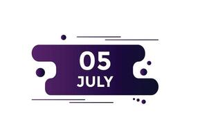 july 5 calendar reminder. 5th july daily calendar icon template. Calendar 5th july icon Design template. Vector illustration