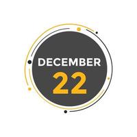 Recordatorio del calendario del 22 de diciembre. Plantilla de icono de calendario diario del 22 de diciembre. plantilla de diseño de icono de calendario 22 de diciembre. ilustración vectorial vector