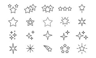 Set of stars line icons.Outline Elements of sparkling and twinkling stars. Vector illustration