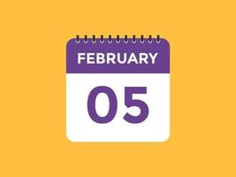 february 5 calendar reminder. 5th february daily calendar icon template. Calendar 5th february icon Design template. Vector illustration