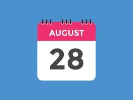august 28 calendar reminder. 28th august daily calendar icon template. Calendar 28th august icon Design template. Vector illustration