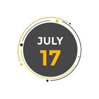 july 17 calendar reminder. 17th july daily calendar icon template. Calendar 17th july icon Design template. Vector illustration