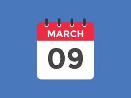 march 9 calendar reminder. 9th march daily calendar icon template. Calendar 9th march icon Design template. Vector illustration