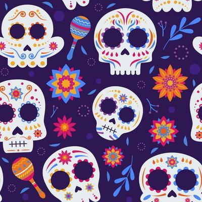 Calavera Sugar Skull Seamless Pattern